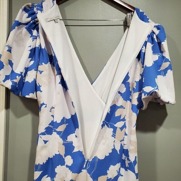 Julia Jordan Women's Floral Print Puff Sleeve Faux Wrap Dress In Blue Size 14 - Picture 11 of 15